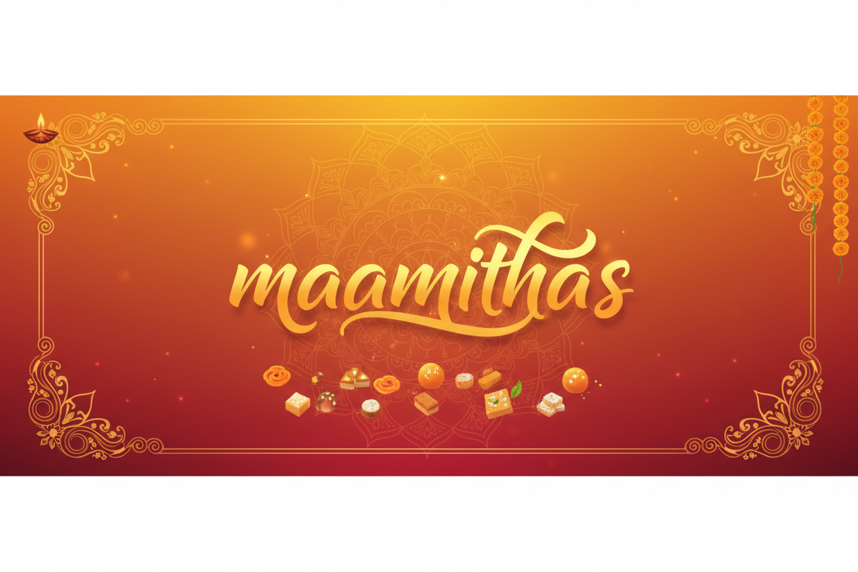 website name "maamithas" banner with catcy design 